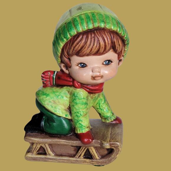 Vintage 1978 "Slippin and Slidin" Holiday Sledding Children Figurines - Picture 3 of 8